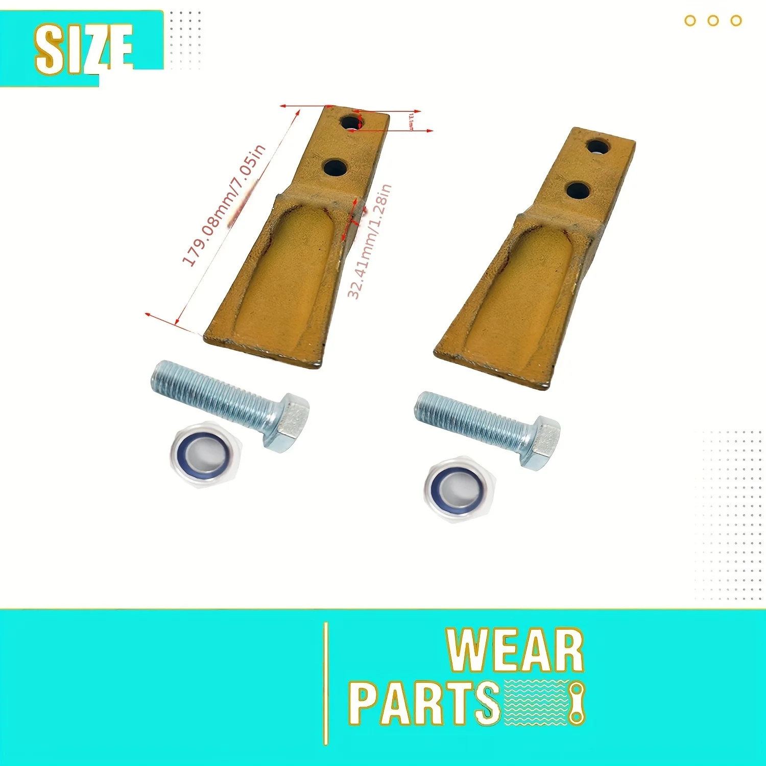 2-piece bucket tooth assembly with bolts and nuts for excavators under 3 tons