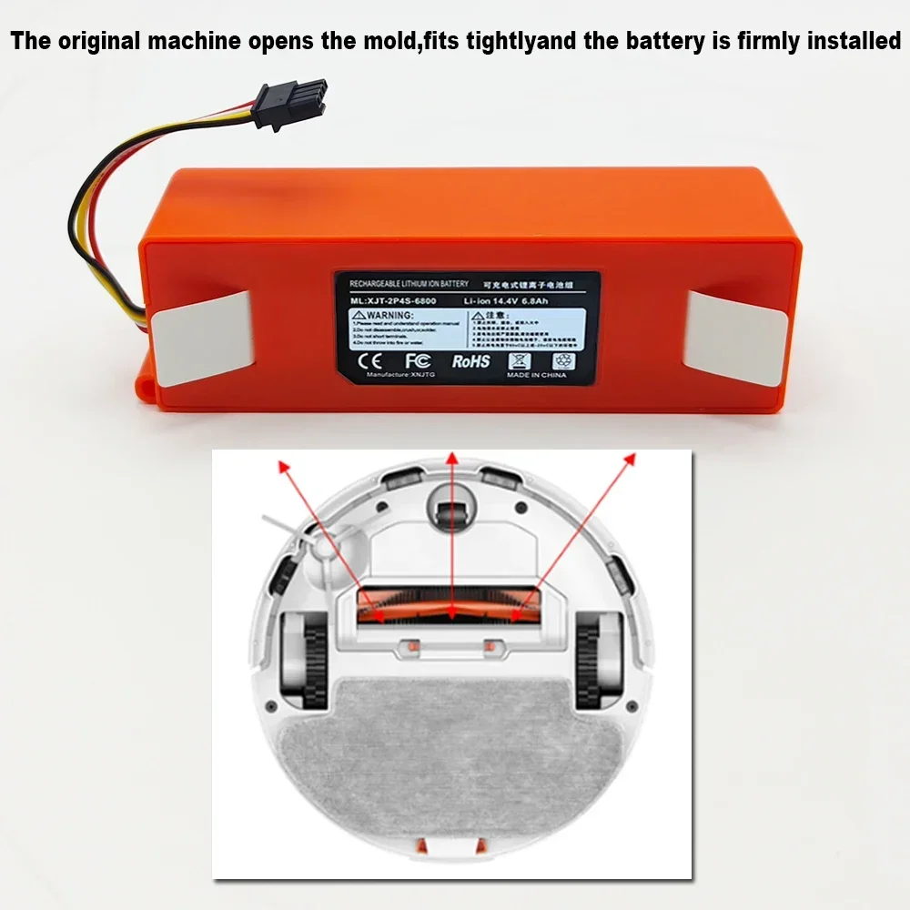 Batería de repuesto para aspiradora robótica Xiaomi Roborock S55 S60 S65 S50 S51 S5 1S 1ST MAX S6, 14,4 V, BRR-2P4S-6800S