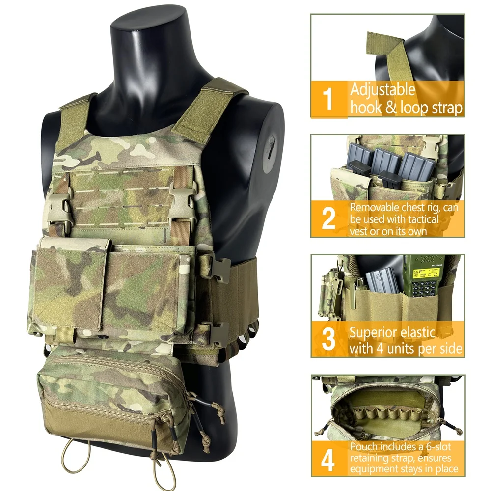 

Tactical Molle Chest Rig Vest 500D, Laser Cut Vest Tactical Quick Release Modular Magazine Pouch FCSK MK3 Chest Rig Backpack