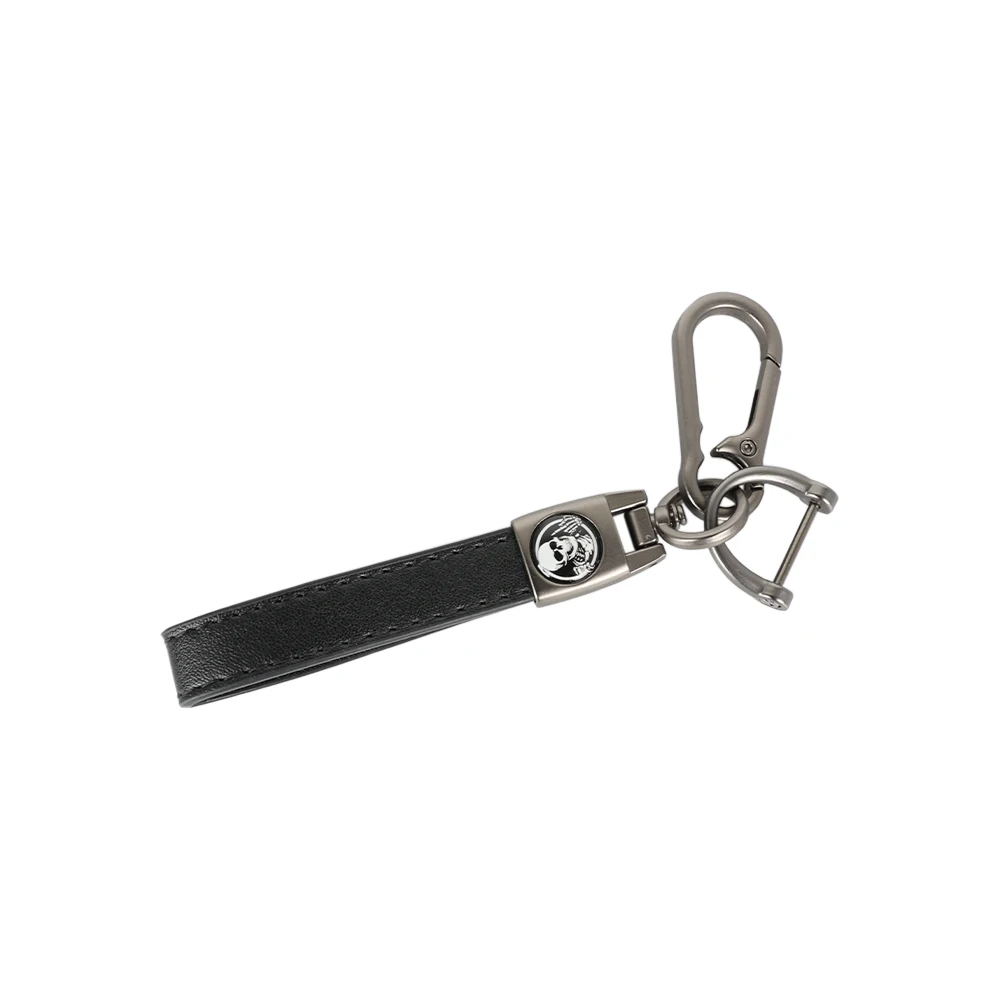 Skull Black Strap Keychain Multi-Purpose Metal Waist Hanging Key Ring Leather Key Chain Fits For Harley CVO Motorcycles And Cars