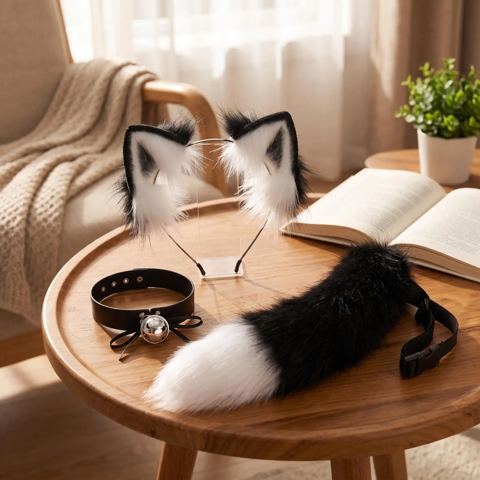 Charming Fox Ear Tail Costume Kit Faux Fur Headband Accessory for Themed Event Halloween