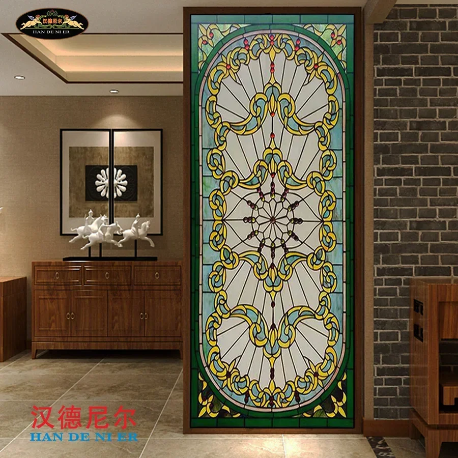 Custom porch partition wall screen sliding doors and windows color retro decorative art Tiffany inlaid cathedral glass