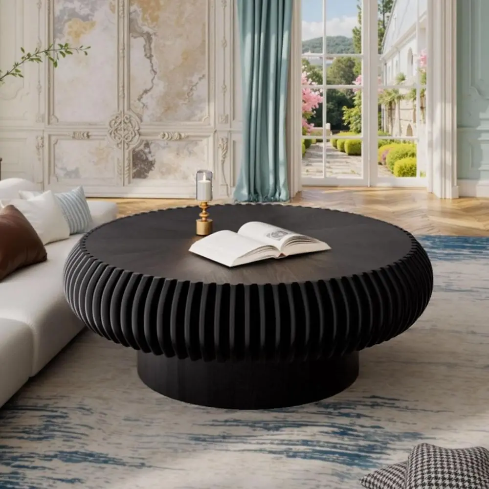 

Round Pedestal Coffee Table - Century Modern Design, 31.5 Black for Living Room or Small Spaces