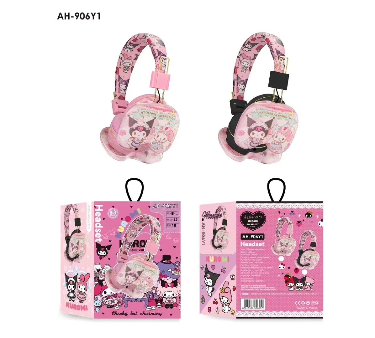 Cartoon MINISO Wireless Headphones AH-906Y1 Kuromi My Melody Wireless Earbuds HIFI Sound Headsets With Mic For Girls Gift