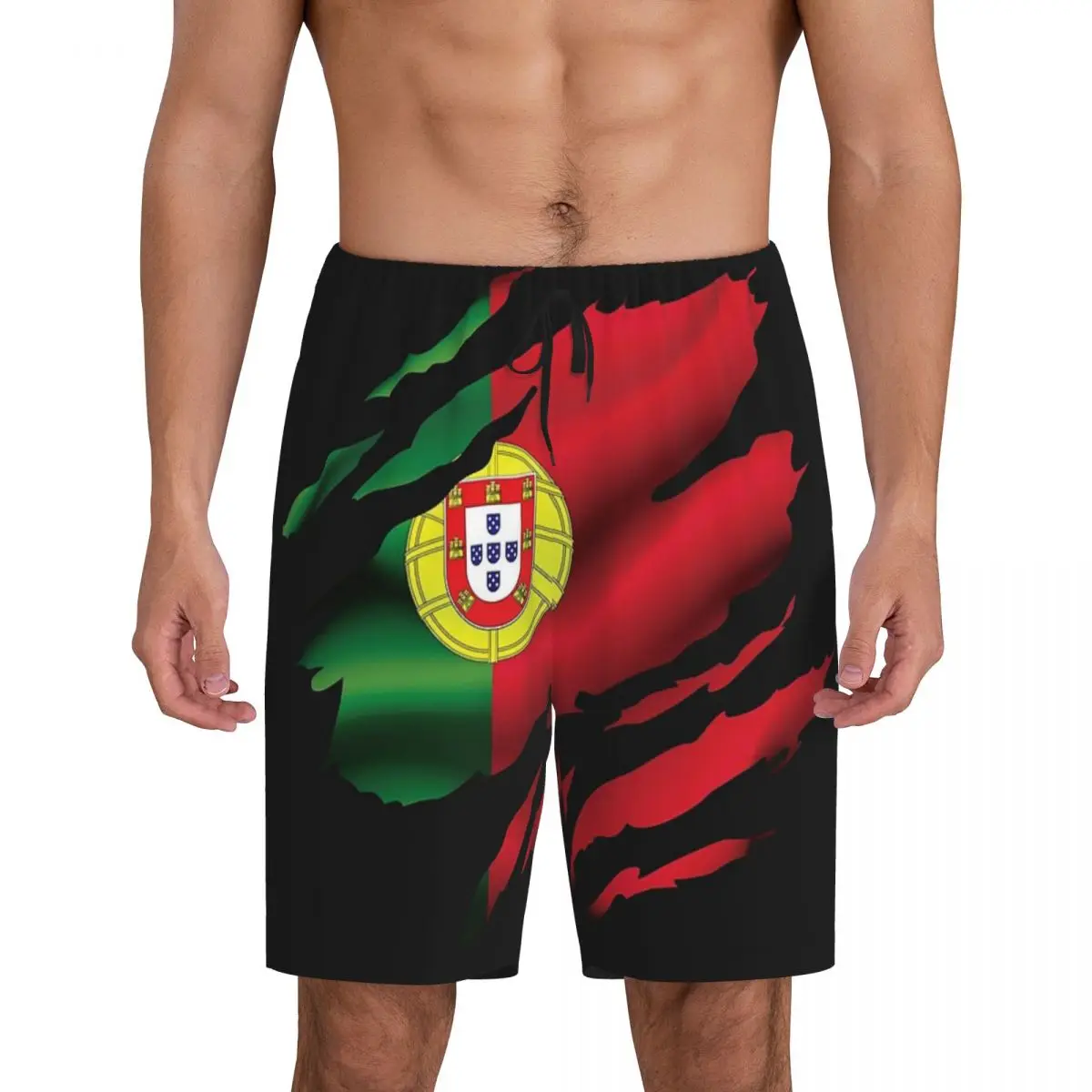 

Custom Flag Of Portugal Short Pajama Pants Men Sleepwear Sleep Lounge Bottom Shorts Sleeping Pants