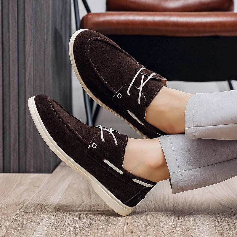 Sepatu Bisnis Pantofel Pria Sepatu Kasual Pria Sol Lembut Kulit Suede Sepatu Gaun Datar Retro Sepatu Slip On Desainer Pria