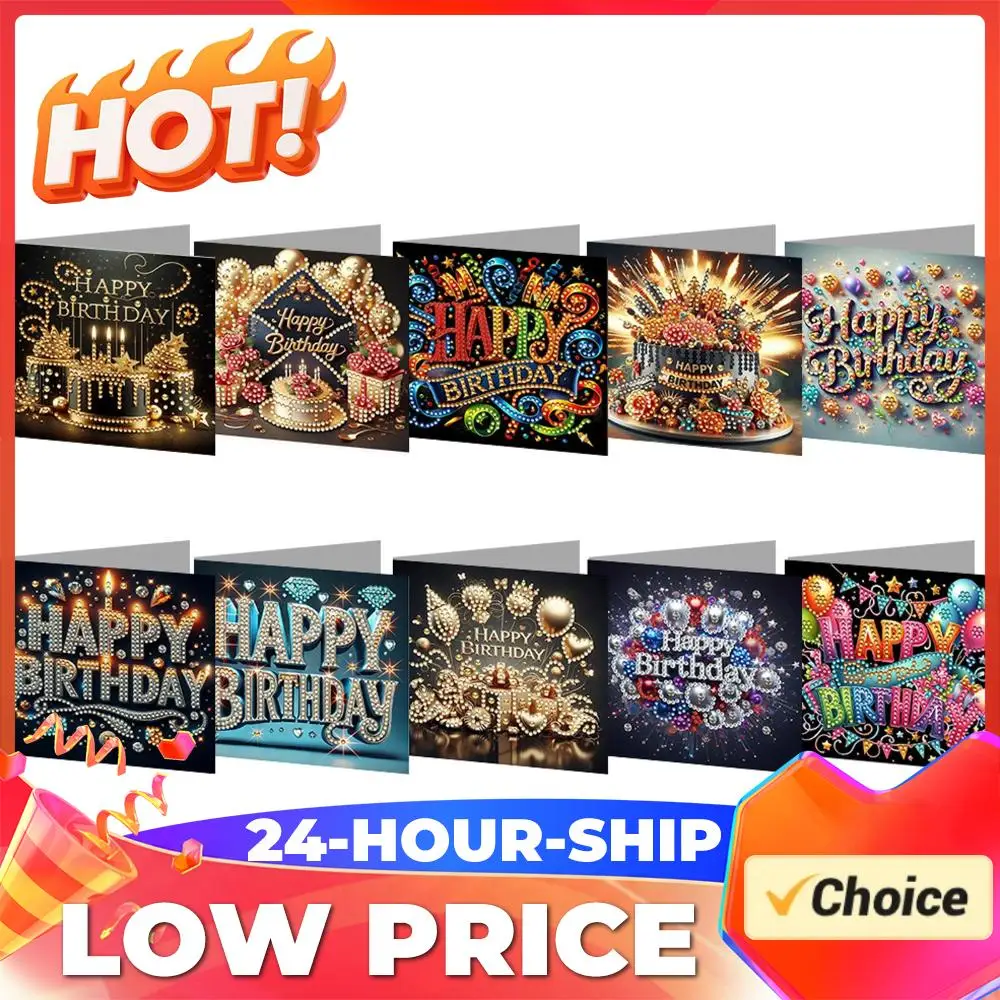 

10pcs DIY Diamond Painting Greeting Card Set Birthday Pattern Diamond Art Handmade Cards for Birthdays Thanksgiving and Holidays