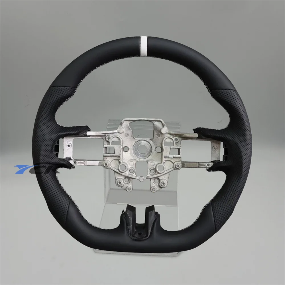 

Custom Black Leather White Ring car Steering Wheel For 2015 2016 2017 Ford Mustang accessories interior