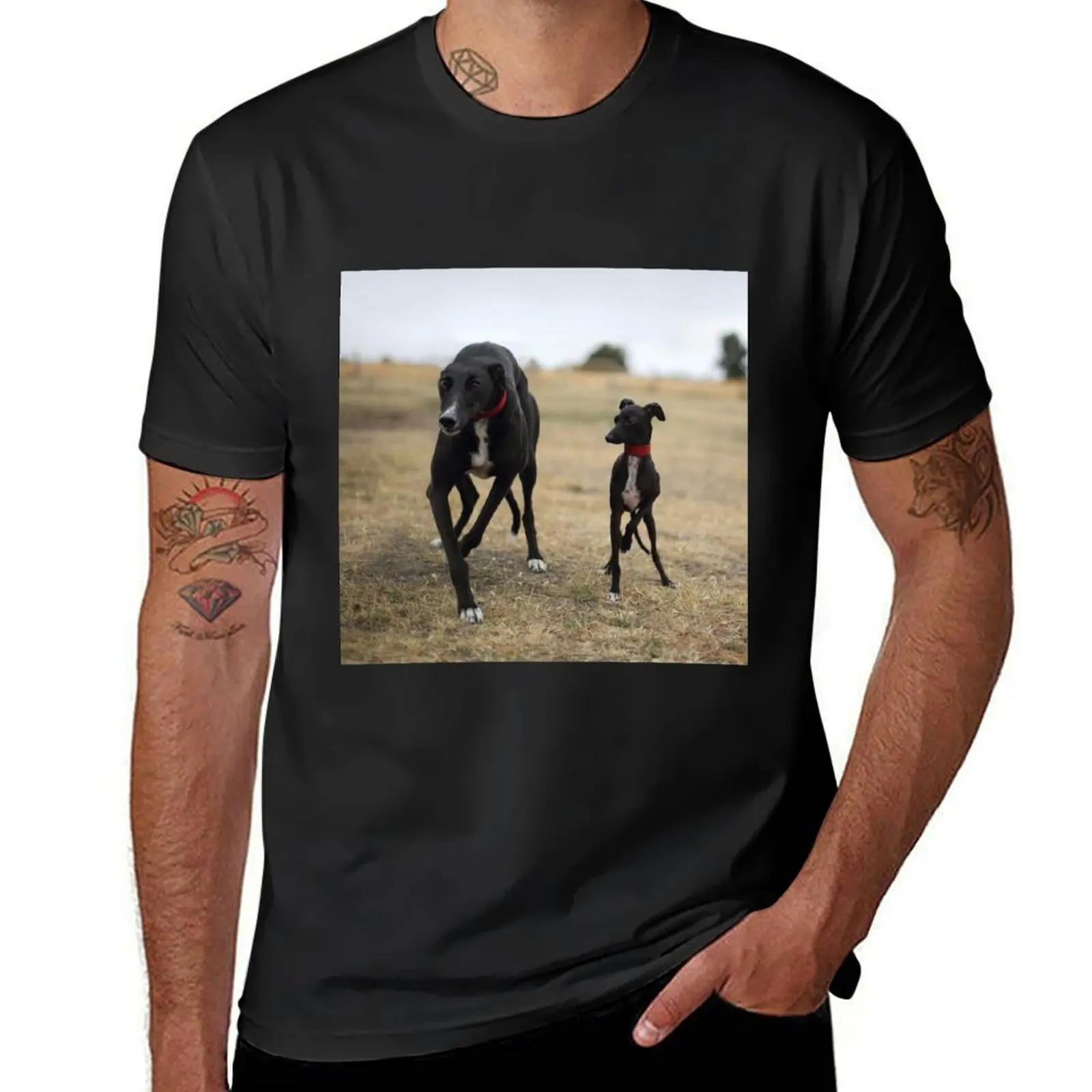 

Line Dancing Greyhounds T-Shirt street wear vintage graphic tee customizeds blue lock plus size men clothing