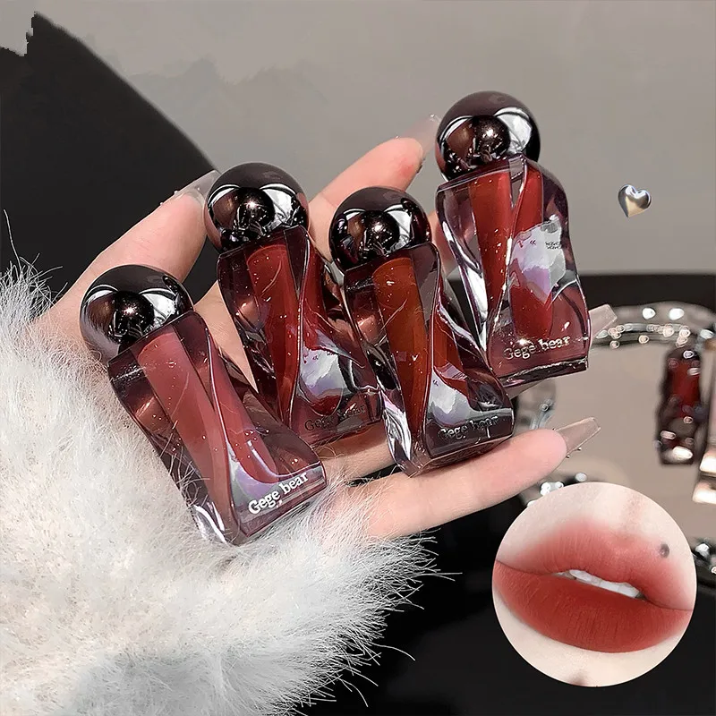 Gege Bear Matte Velvet Lip Clay Irregular Bottle Design Long-lasting Non-drying Color Lip Glaze