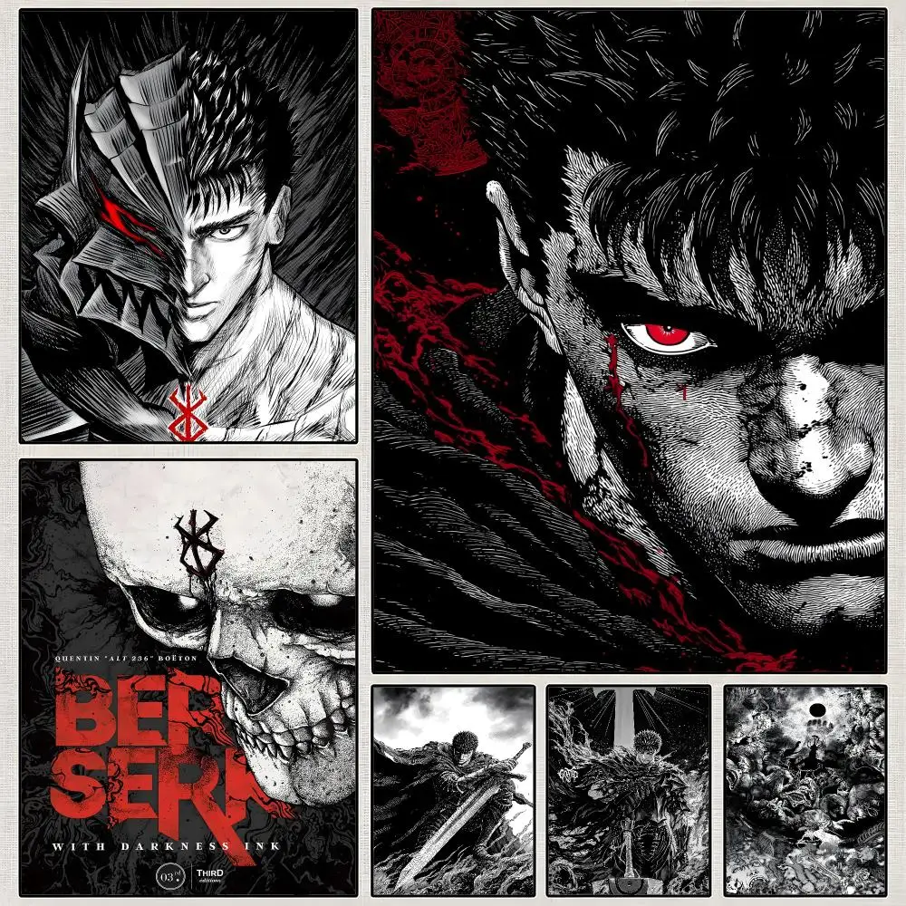 Póster de Manga Berserk Guts Griffith, Impresión de Arte de Pared en PP, Removible, Resistente al Agua, Decoración para el Hogar, Dormitorio, Apartamento, Regalo