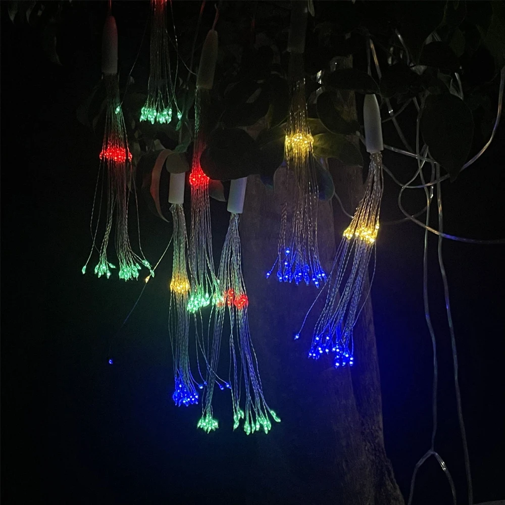 Arbre de noël suspendu feu d'artifice lumière chaîne de glace fée lumières bricolage Starburst lampe pour jardin guirlande de noël Festival
