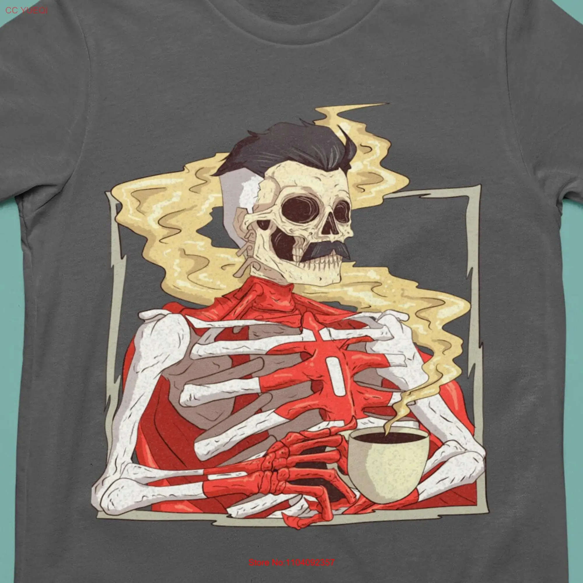 Omniman's Coffee Break Caffeinated Skeleton Omniman T Shirt Invincible Comic Fan Viltrumite Heroe long or short sleeves