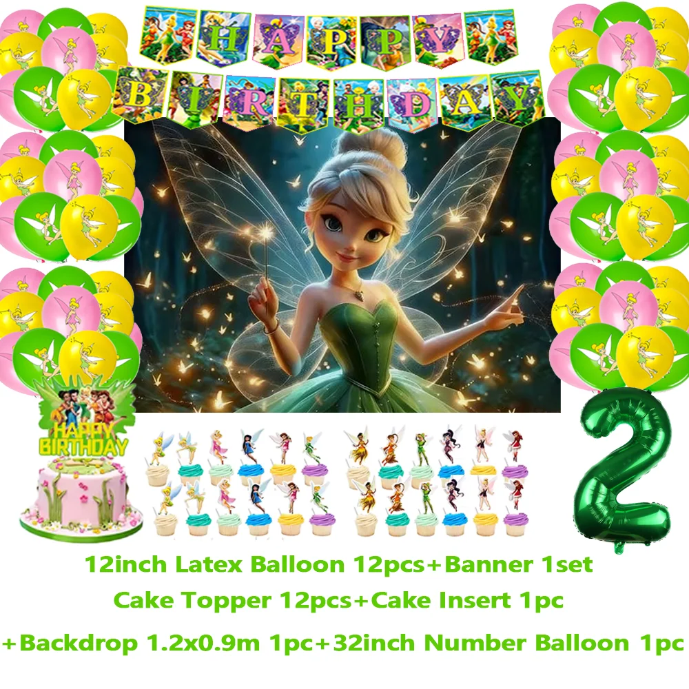 ديزني تينكر بيل موضوع حفلة عيد ميلاد زينة خلفية الكرتون الجنية الجان بالون كعكة توبر لوازم استحمام الطفل الدعائم
