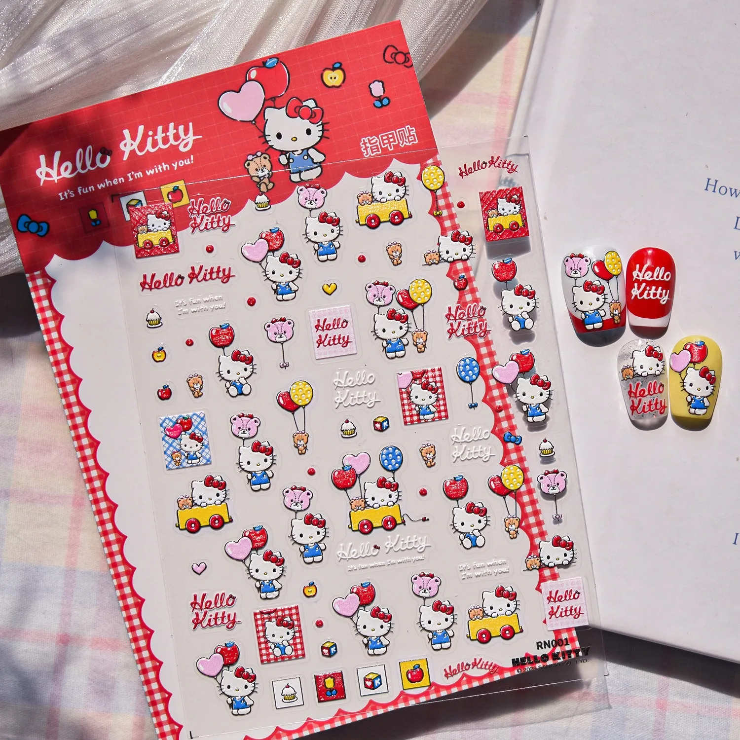 1PCS proof Laser No-Cure Sanrio Hello Kitty Cartoon Nail Stickers Girls DIY Manicure Nail Art Accessories Party Birthday Sticker