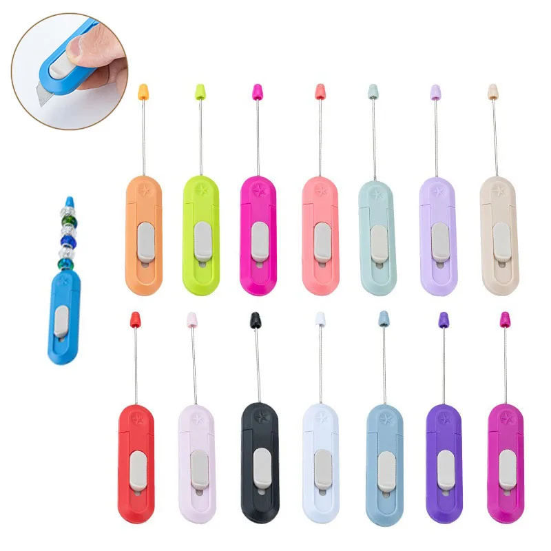 10pcs DIY Multicolor Beaded Utility Knife Convenient and Strong Unpacking Express Knife Beaded Hand Paper Cutter Tool Knife.