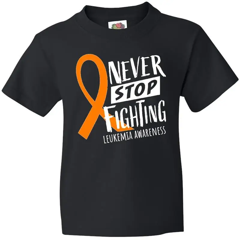 Inktastic Never Stop Fighting Leukemia Awareness Orange Ribbon Youth T-Shirt Tee