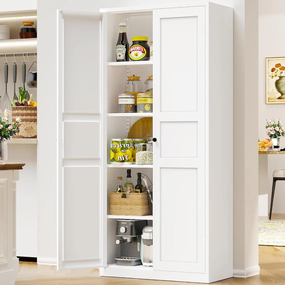 

71" Tall Pantry Cabinet, White Kitchen Pantry Cabinet with 4 Adjustable Shelves, Metal Storage Cabinet with, Customized
