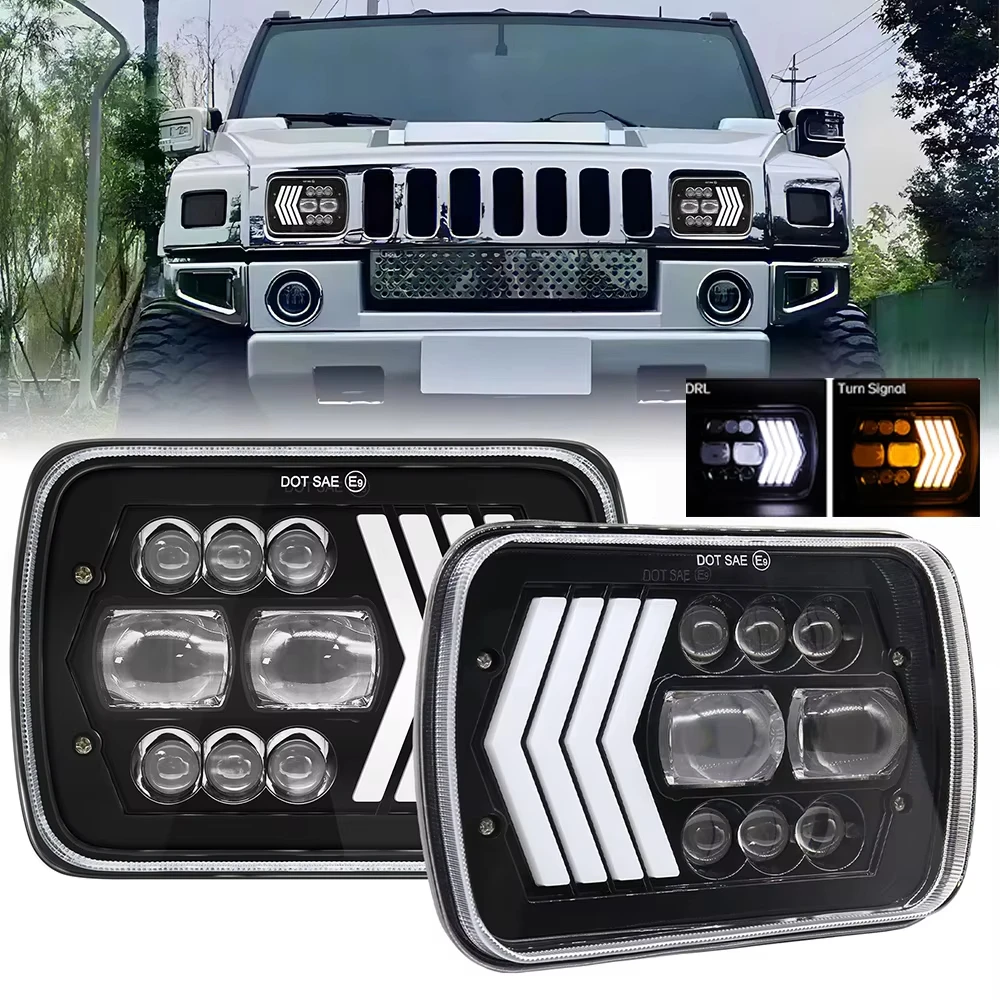 

7x6'' 5X7 Inch Led Headlight Square Hi-Lo Beam Halo For Jeep Wrangler cherokee xj led Motorcycle Car Off-road Truck DRL Fog Lamp