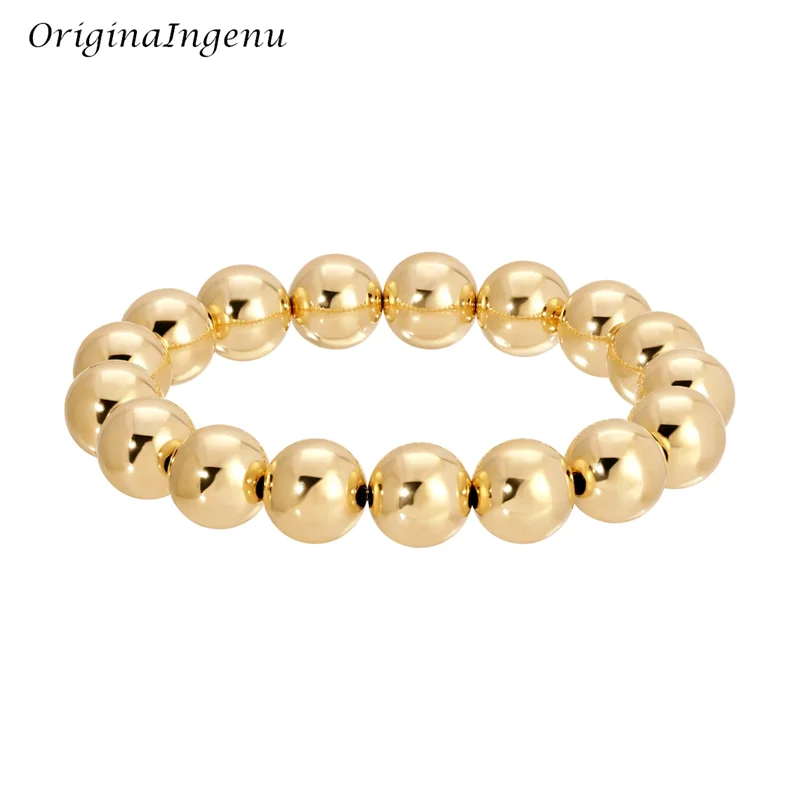 10mm Chunky Gold Filled Beaded Bracelet Elastic Gold Bracelet Handmade Bracelet Waterproof Tarnish Resistant Jewelry