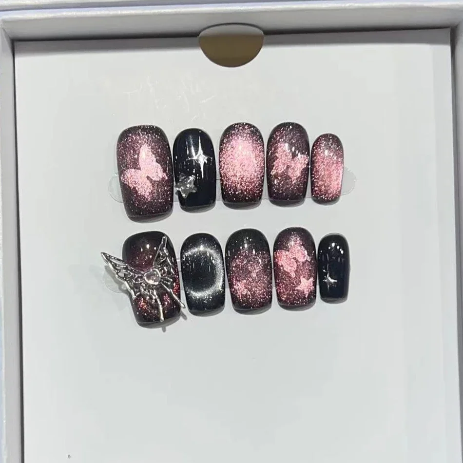 10Pcs Cat Eye Handmade Press on Nails Butterfly Fake Nails Wearable Stick-on Nails False Nail Uñas Postizas Накладные Ногти 네일팁