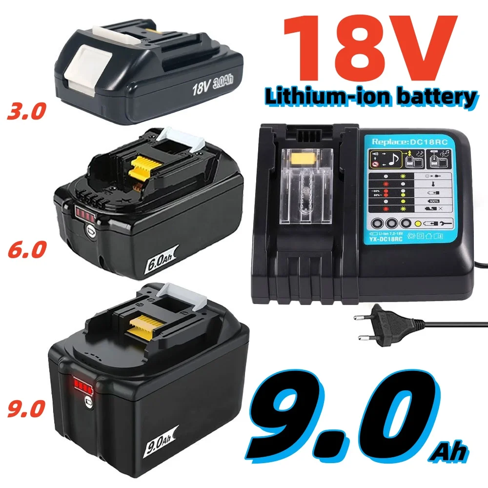 

9.0Ah/6.0Ah/3.0Ah 18V tool battery replacement BL1830 BL1850 BL1860 for cordless angle grinders, hand drills, screwdrivers, etc.