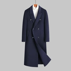 Over Knee 100% Wool Coats Men's 2024 Winter Business Casual Top Long Woolen Overcoat Outwear Solid Loose Warm Windbreaker Jacket