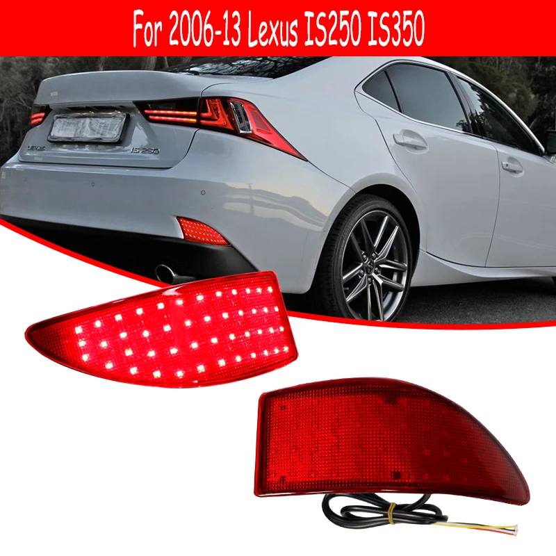 Red LED Car Rear Bumper Reflector Tail/Brake Lights w/ Turn Signal, Rear Fog Lights For 2006-2013 Gen2 Lexus IS250 IS350 Sedan