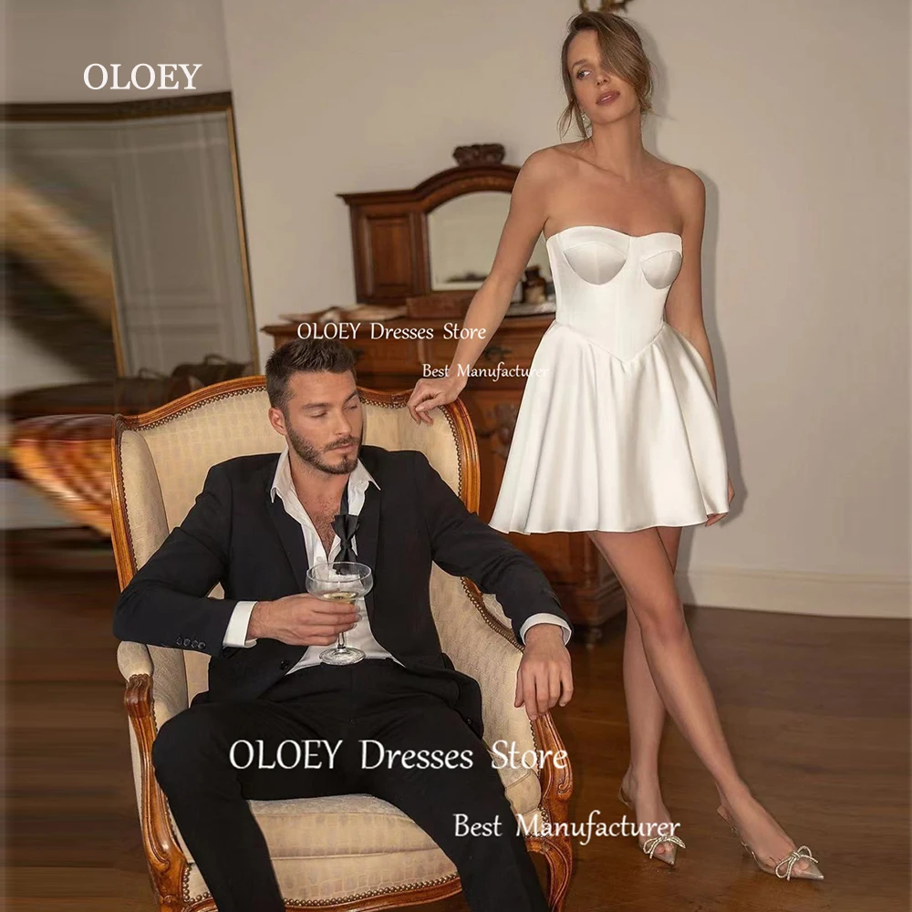 OLOEY 2024 Simple Wedding Dresses Photoshoot Strapless A-Line Above Knee Satin Bridal Gowns Corset Back Custom Made