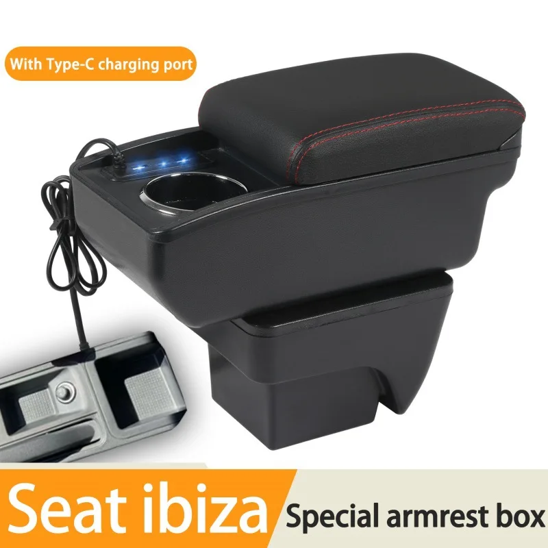 

For Seat ibiza armrest box Car Centre Console Armrest Storage box With 5 6 USB Charging Retrofit Ports PU Leather Store box