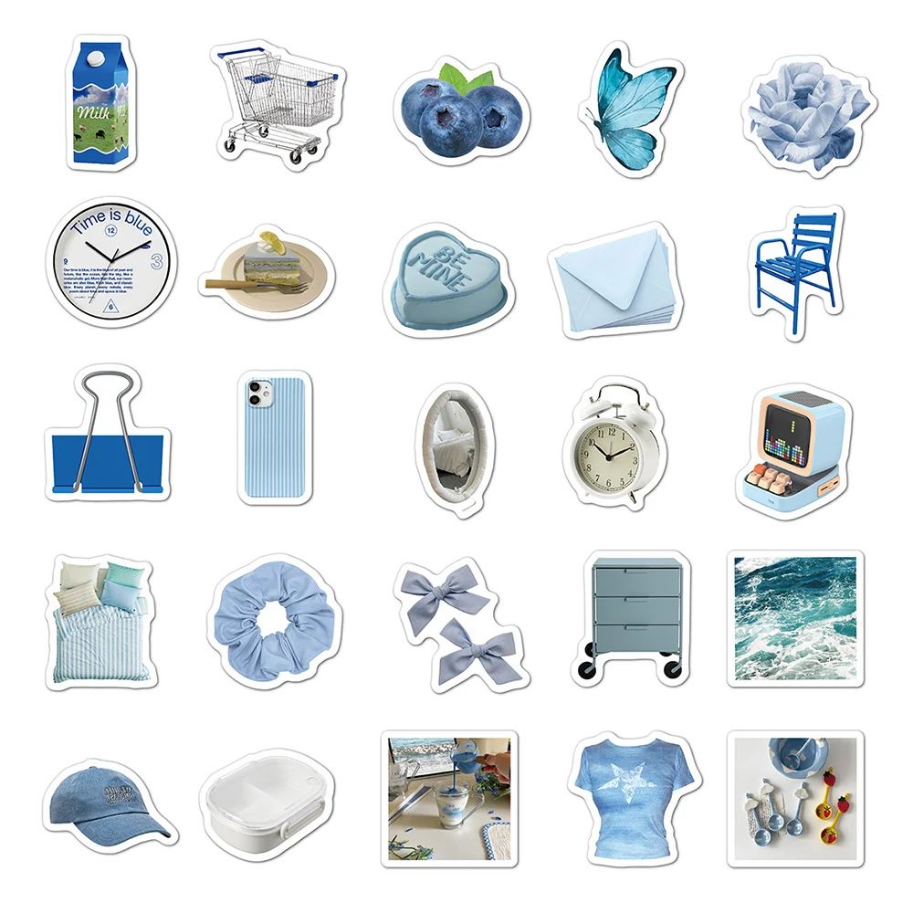 10/30/50pcs Ins Style Cartoon Blue Stickers Cute Aesthetic Sticker Luggage Notebook Guitar Laptop Kawaii Graffiti Decals Pack 3