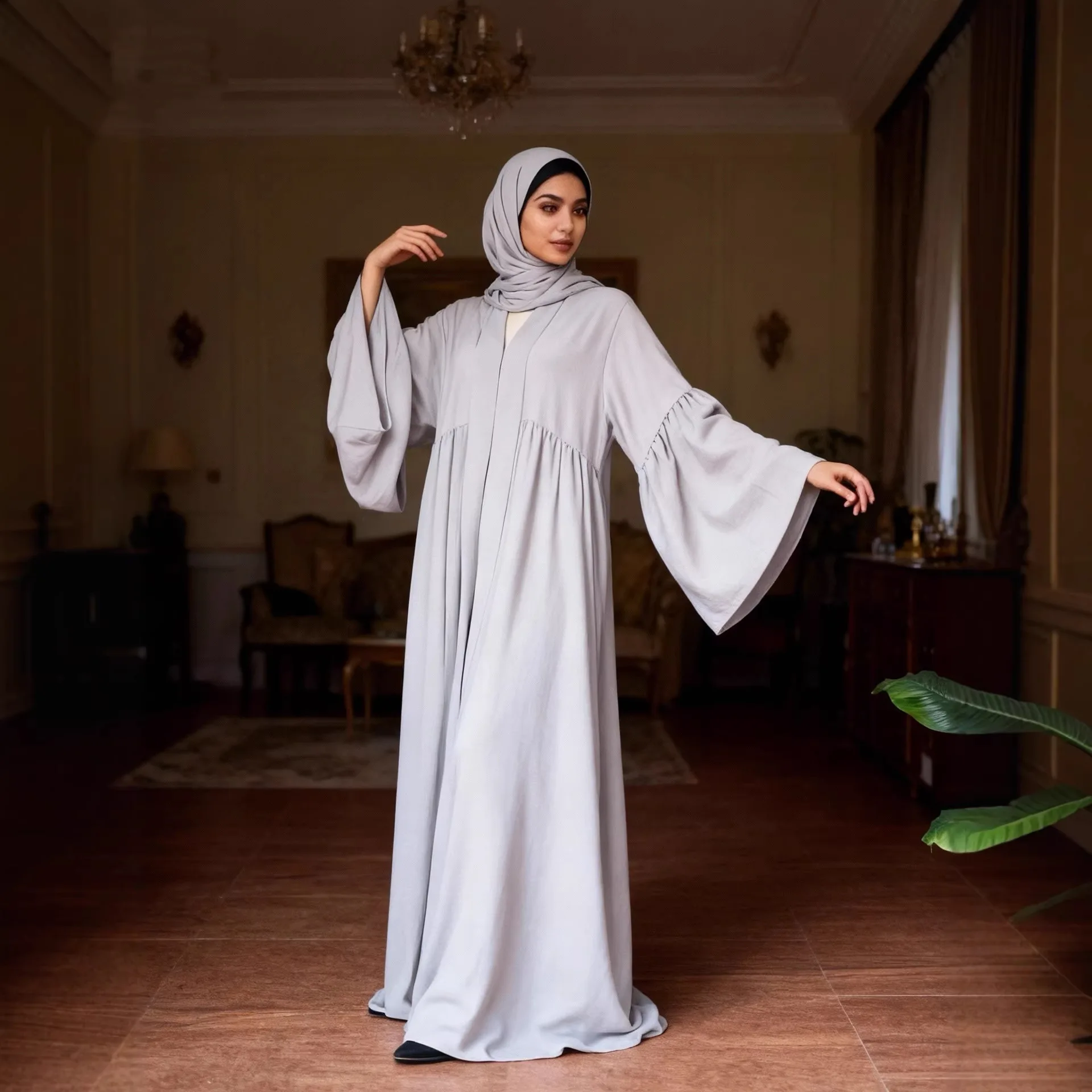 Middle Eastern Women Eleganat Abaya Muslim Flare Sleeve Pleated Abayas Islamic Kaftans Jalabiya Maxi Dresses Ethnic Clothing New