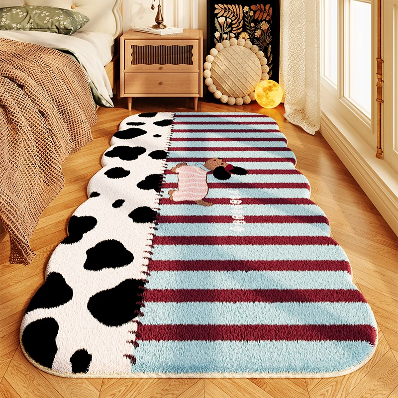 French Cartoon Cute Room Carpet Bedroom Bedside High End Long Strip Thickened Carpets Plush Children Fluffy Soft Living Room Rug
