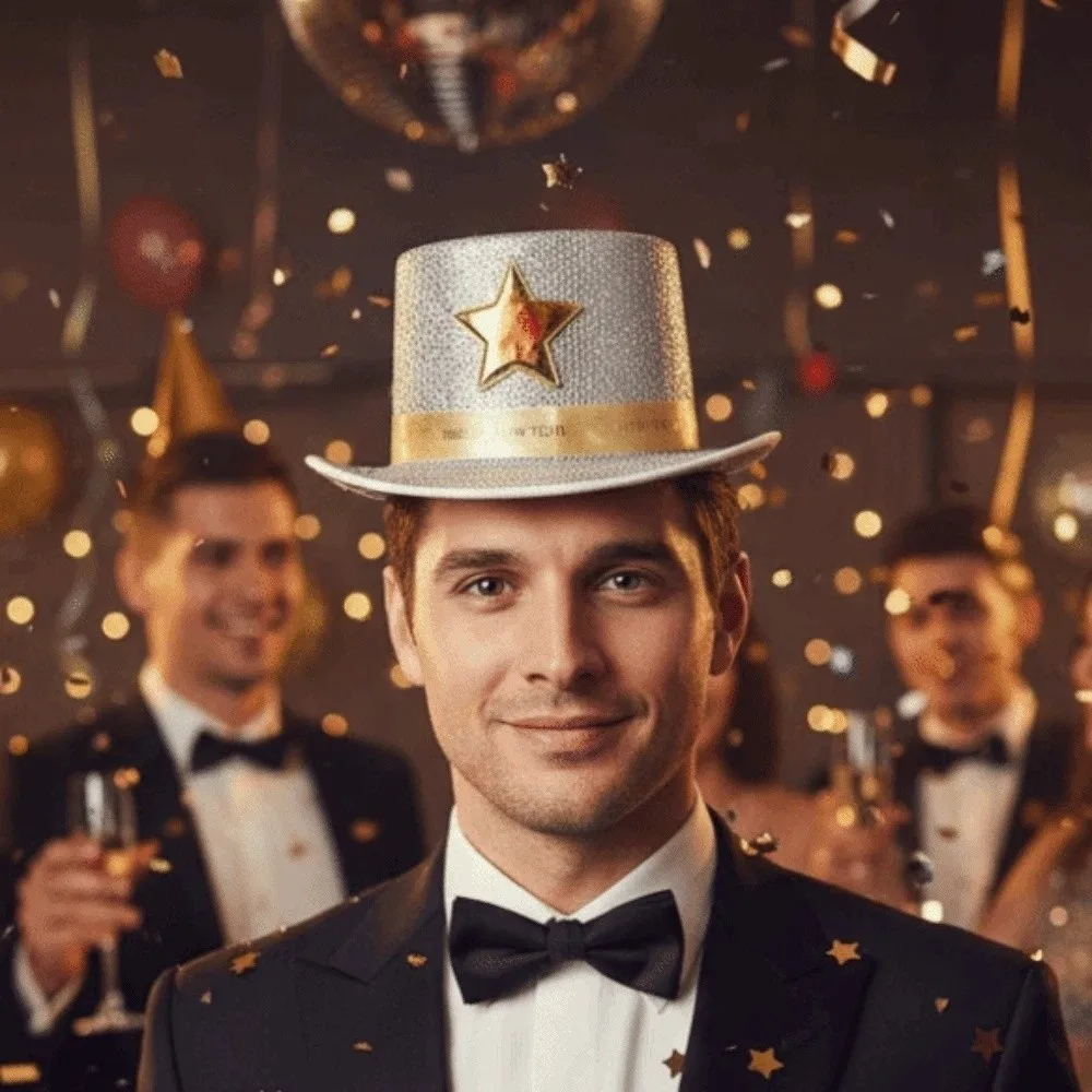 Elegant Wide Brim Shiny Jazz Hat Woolen Lightweight Festival Party Cap Fashion Star Suit Top Hat New Year