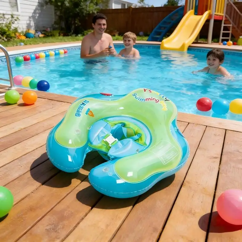 حلقة سباحة قابلة للنفخ للأطفال مع وسادتين هوائيتين مضادة للانقلاب والاختناق، عوامة آمنة للأطفال الصغار والرضع، لعبة مائية للمتعة في حمام السباحة