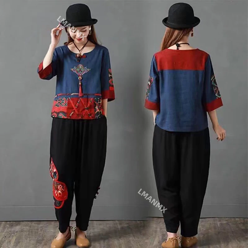 Vêtements en lin de style chinois pour femmes, vêtements pour dames, Hanfu Tang imbibé, tendance féminine, haut vintage, printemps, été, nouveau