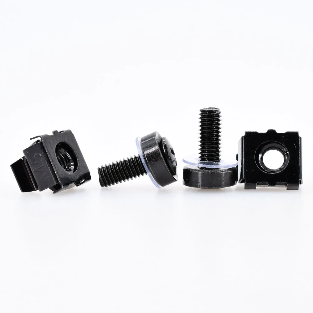 M6x16mm M6x20mm Black Carbon Steel Screw Nut Set For Rack Mount Server Cabinet Shelves Phillips Bolt Cage Nuts Kit 20Set M5 M6