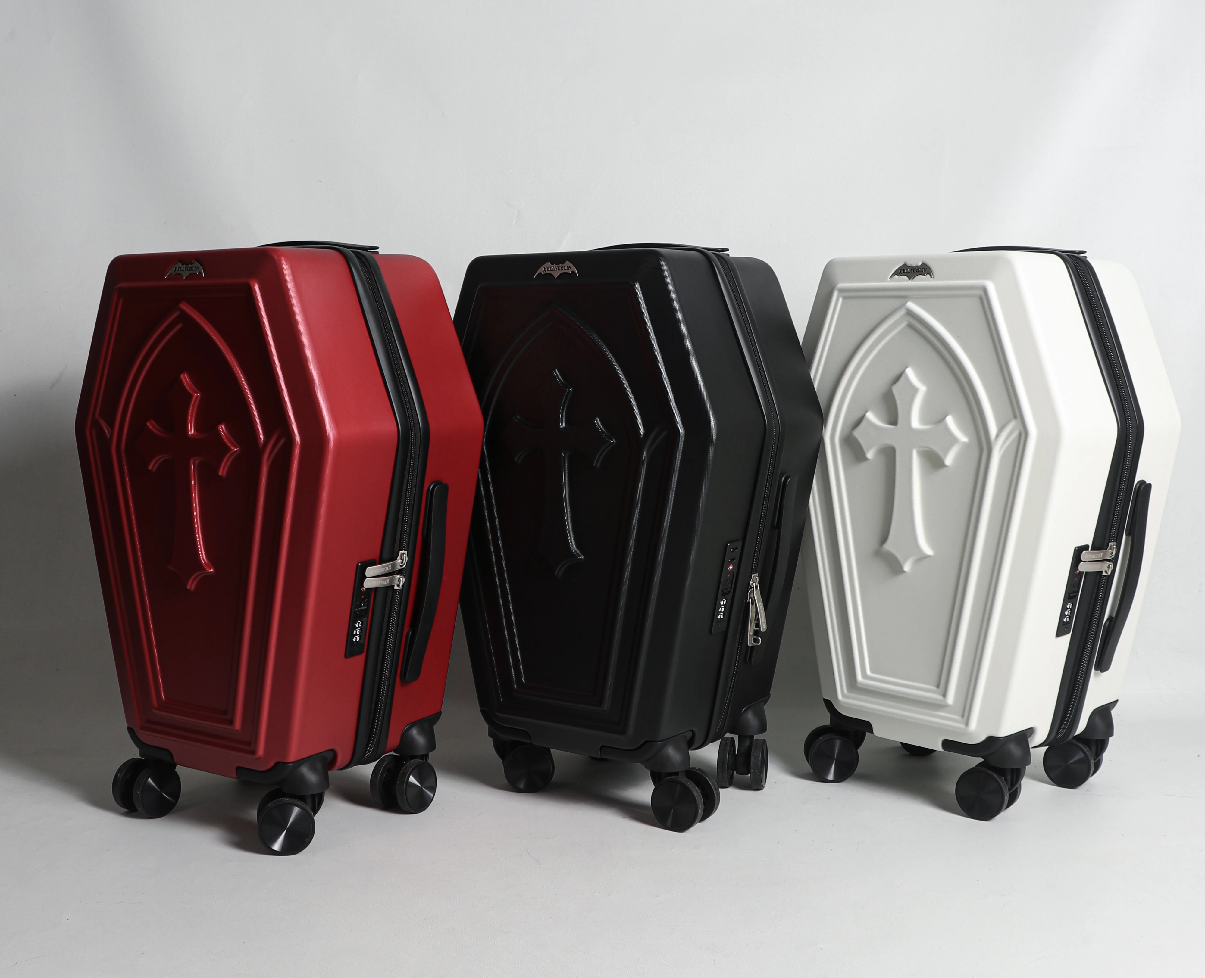 20 Inch Gothic Style Multifunctional Trolley Suitcase with Password Lock Coffin Shaped Storage Box