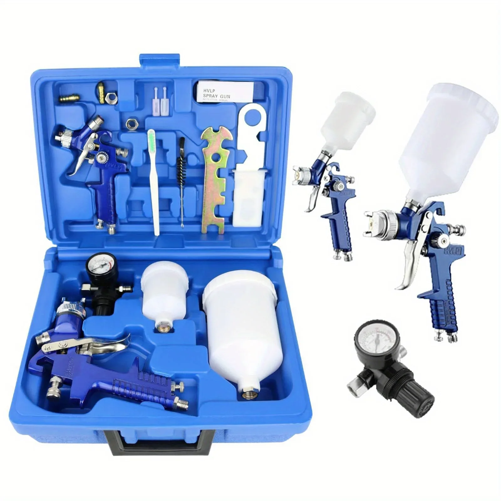 New 2Pcs/Set HVLP Paint Sprayer Set 0.8MM & 1.4MM Nozzle Professional Air Gravity Feed Spray Gun Kit for Car Furniture Painting