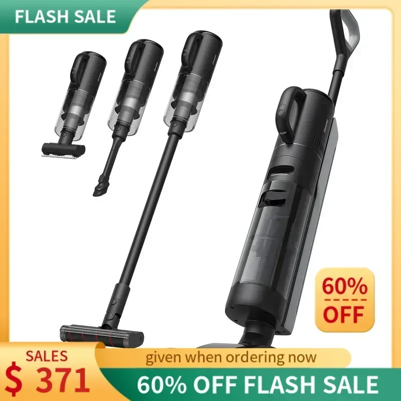 QWDreametech H12 Dual Smart Nat Droog Stofzuiger, Vloerreiniger Mop Combo 4-in-1 Draadloze Stofzuiger met Hete Luchtdrogen