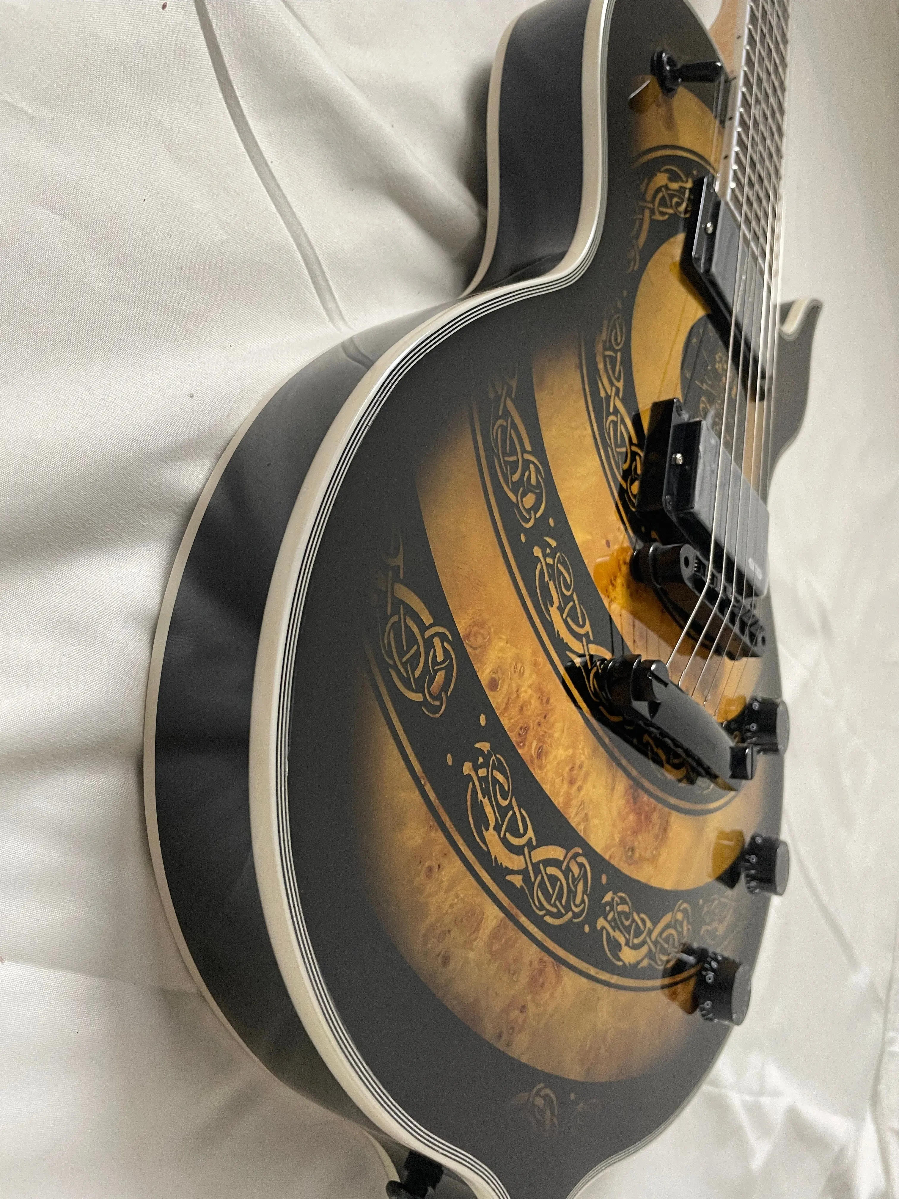 Lvybest Custom Irregular Body Electric Guitar Viking Totem Graphic Heavy Metal Guitar