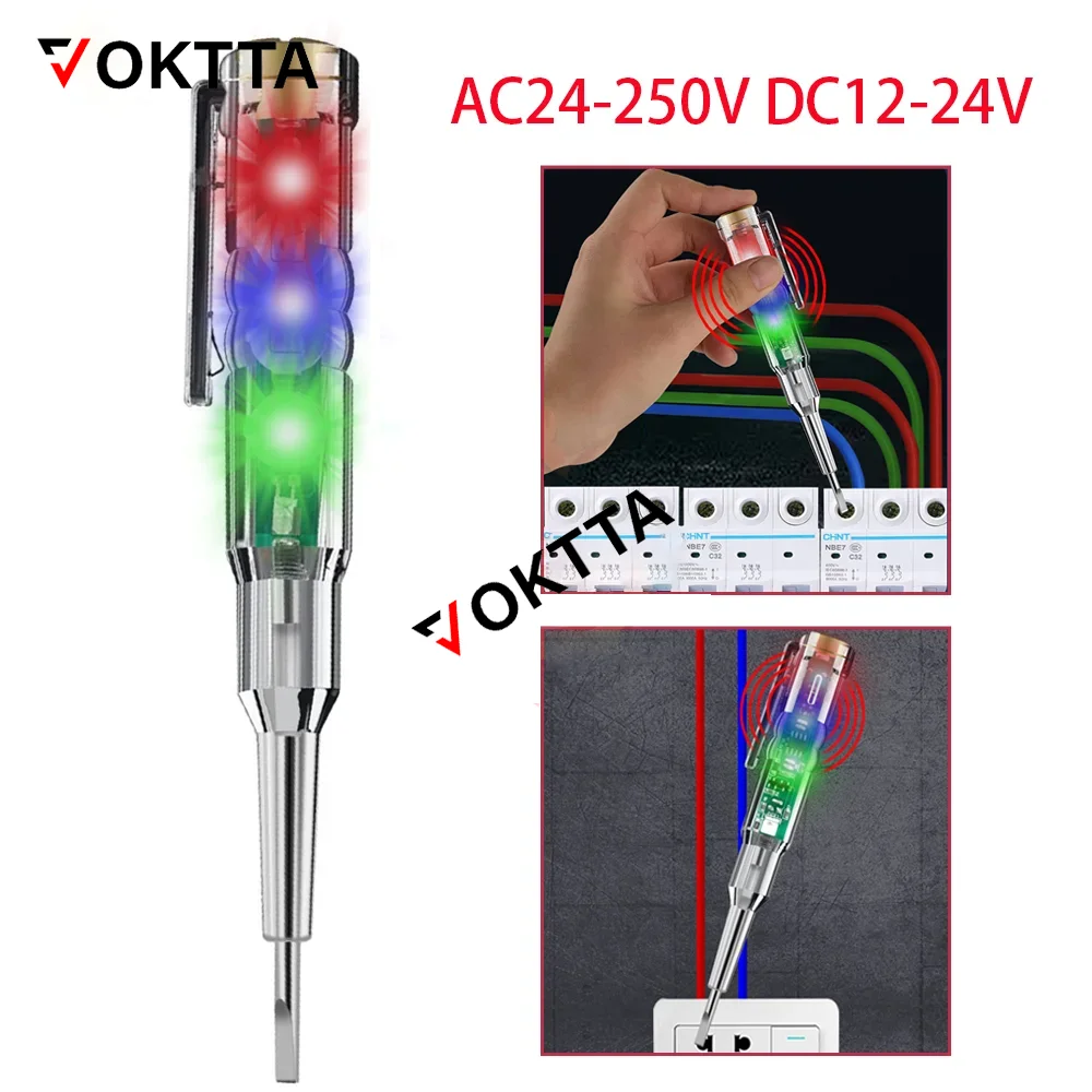 AC24-250V DC12-24V Intelligent Voltage Tester Pen Electric Screwdriver Test Pencil Induction Power Detector Circuit Indicator