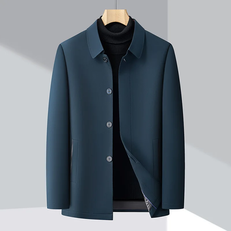 Зимние пуховые пальто мужские с отложным воротником однобортный легкий белый утиный пух деловая куртка для папы среднего возраста JK-189