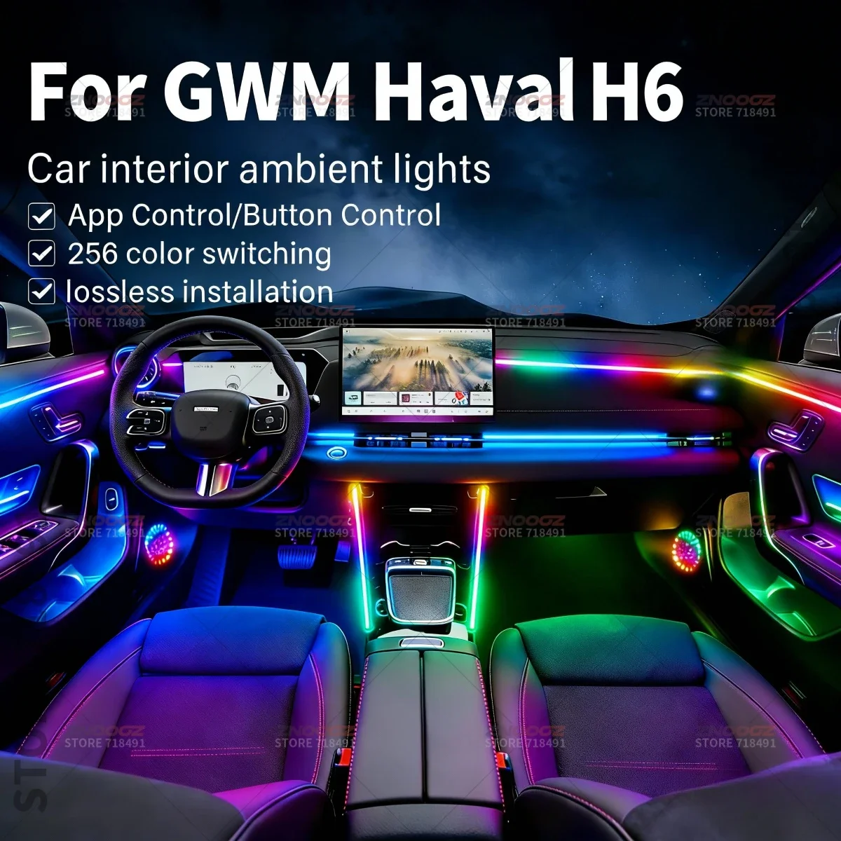 22in1 RGB Car Interior Acrylic Car Ambient Lights RGB Hidden Acrylic Strip Decoration Atmosphere Accessories For GWM Haval H6