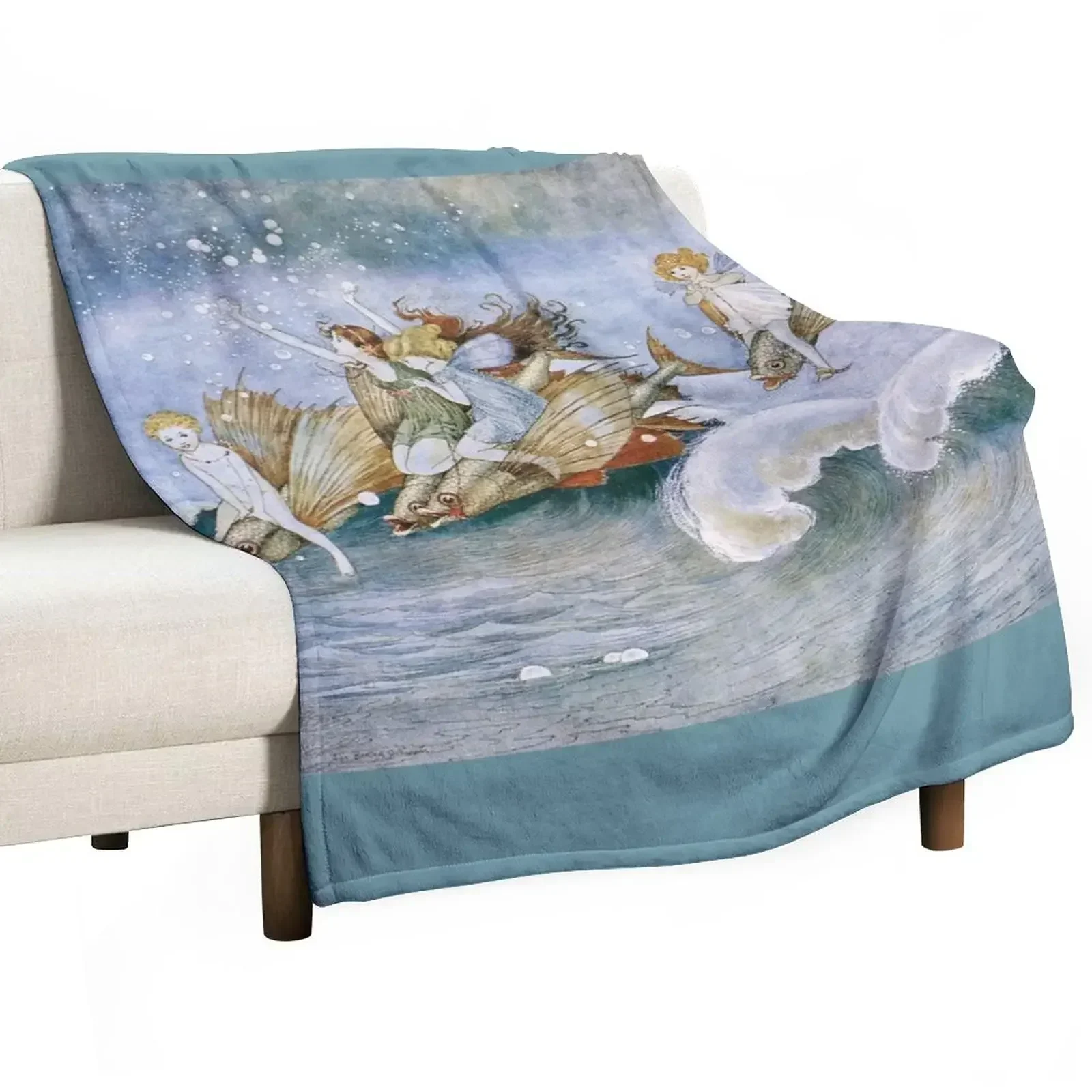 

New “Flying Fish Riders” by Ida Rentoul Outhwaite Throw Blanket Quilt Nap Single Travel Blankets