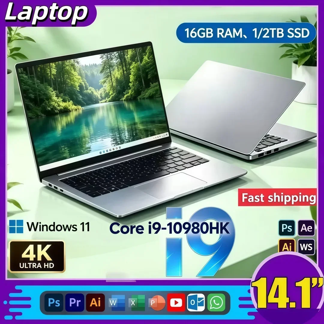 14.1 Inch Creative Design Notebook Core I9 10980HK Win 11 Pro 32GB RAM 2TB 1080P Ultra Thin Laptop For Video Editing Office Work