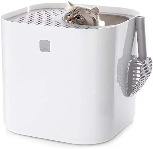 Top-Entry Cat Litter Box, Leak-Proof, Liner & Scoop, White | Top-entry design helps reduce litter tracking with a