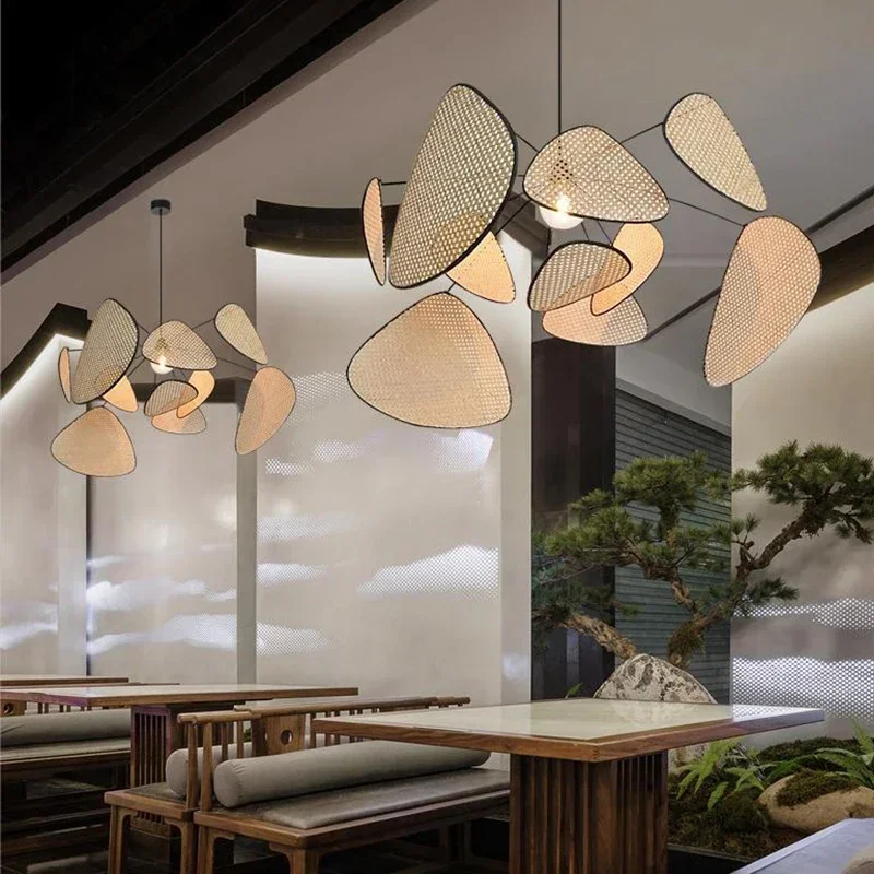 Japanese Designer Ceiling Chandelier Rattan Hanging Lamp Pendant Light Suspension for Living Dining Room Kitchen Bedroom