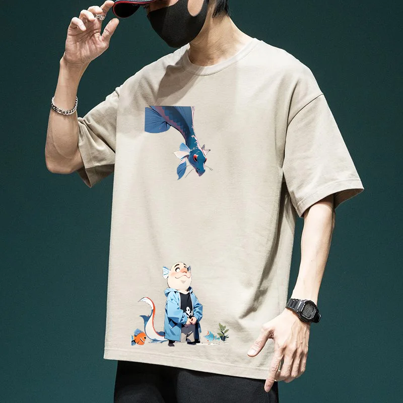 

Summer Cotton round Ne ort Sve T-irt Men's Sli plus Size Body irt Trendy Casual Creative Interest Daily Wear