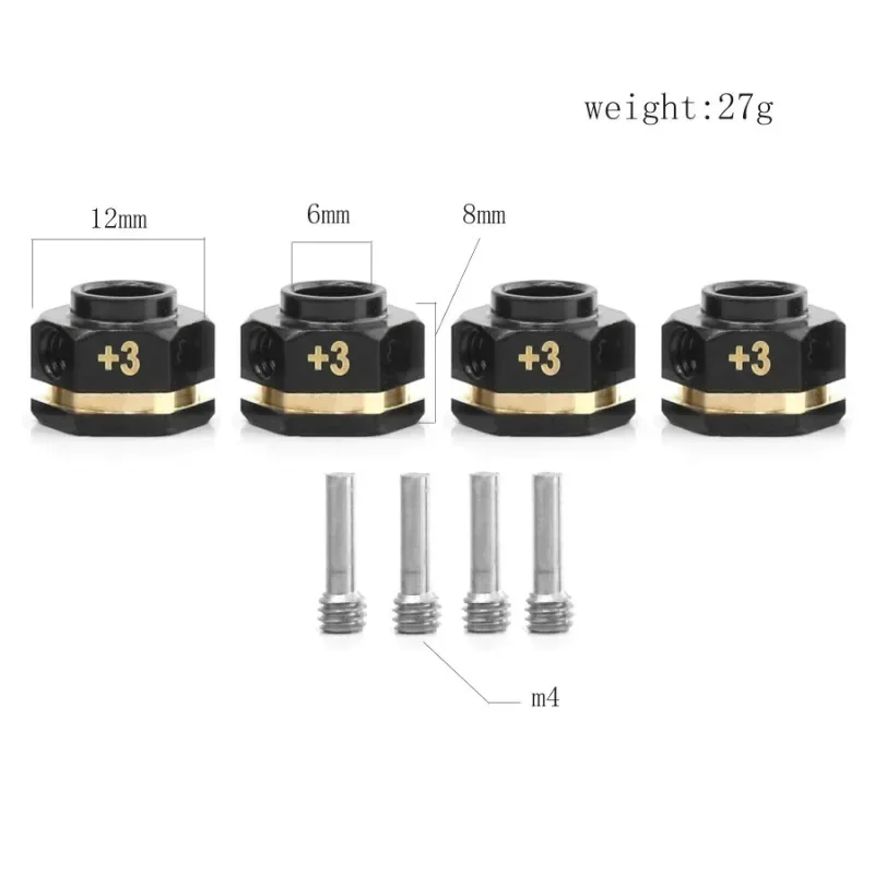 4pcs cubo sextavado da roda do carro RC 12mm adaptador de extensão ampliado contrapeso de latão para Trxs TRX4 TRX6